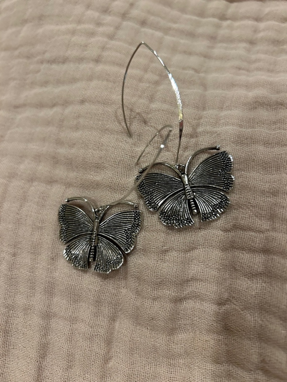 Silver Butterfly Drop Earrings